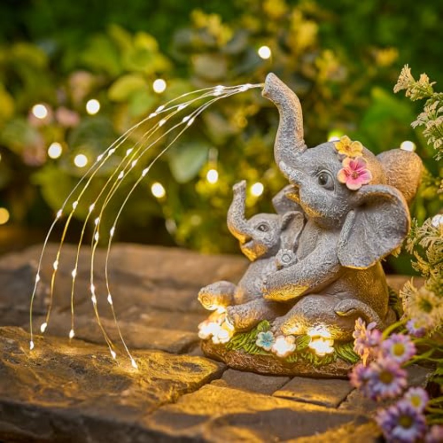 Outdoor Lighting For Patio - Solar-Elefant-Bahçe-Dekor-Heykeli, Etli Bitkiler ve Sulama LED
